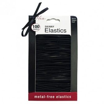 Mia Metal Free Skinny Black Hair Elastics 100pc