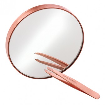 Tweezerman Rose Gold Mini Slant Tweezer And 10x Mirror Duo